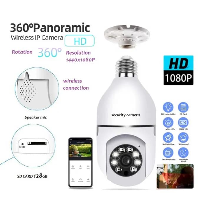 Smart PTZ Bulb Camera – Compatible with V380 Pro App